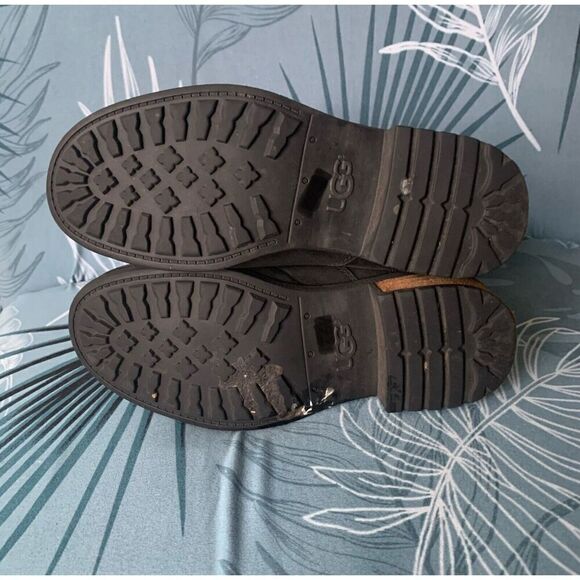 UGG OREGON BLACK SUEDE SHEEPSKIN SHEARLING ANKLE BUCKLE BOOT sz 5.5 - Picture 8 of 11